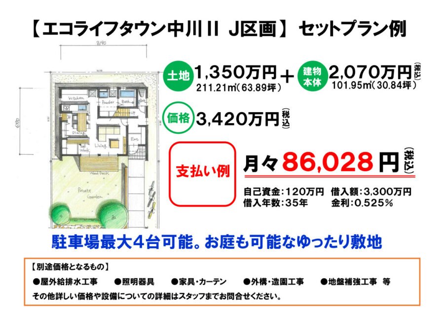大垣市 中川Ⅱ｜北東角地で日当たり良好。中川小学校徒歩1分。【Ｊ区画】